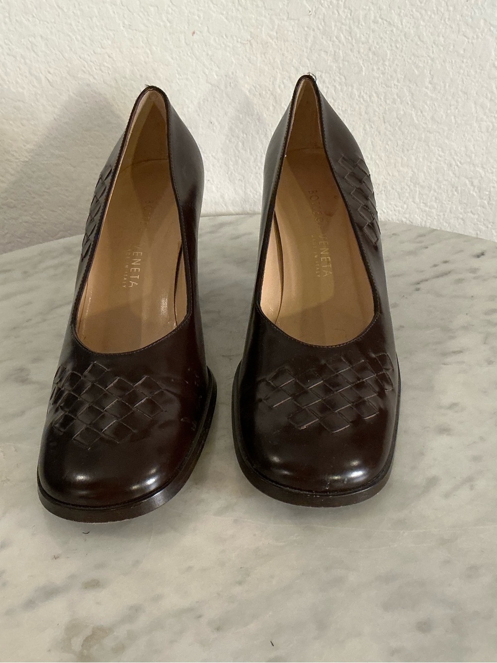 Bottega Veneta Dark Brown Woven Leather Pumps